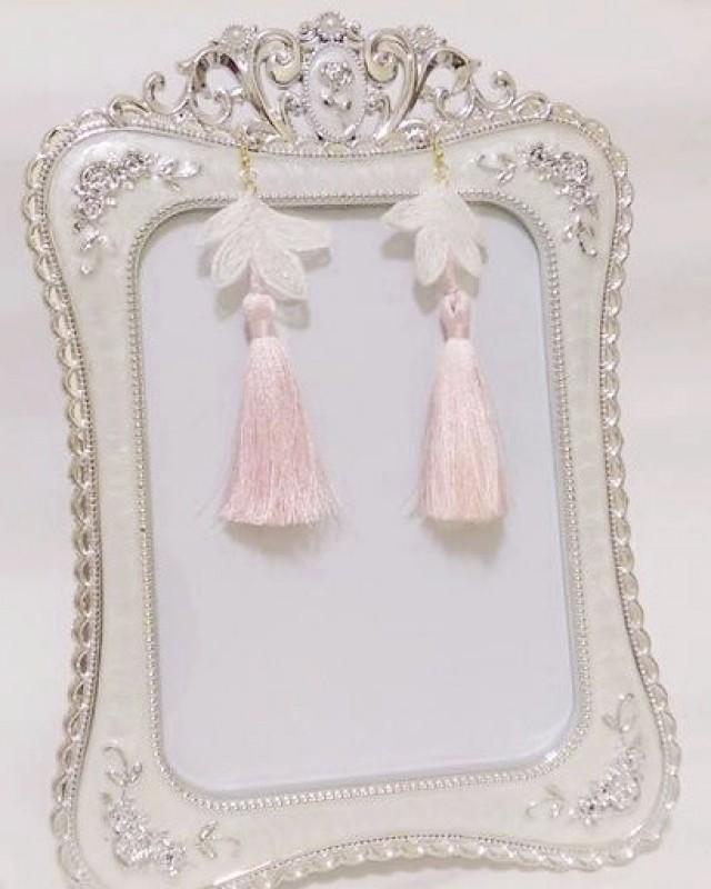 wedding photo - Daylily Tasseled Bridal Earrings,Pink Tasseled Earrings,Lace Earrings,Pink earrings,Pink Wedding Earing,Wedding Earrings,Bridesmaid Earrings