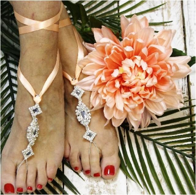 wedding photo - barefoot sandals wedding peach ribbon