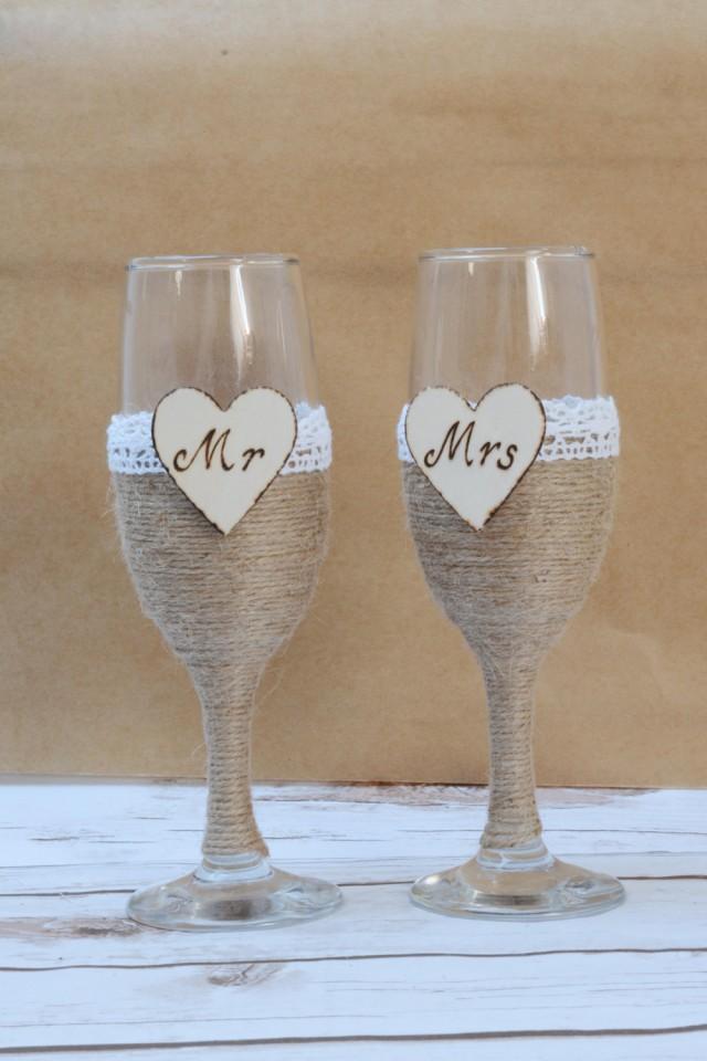 chagne flutes burlap toasting glasses rustic wedding chagne flutes burlap toasting glasses rustic wedding