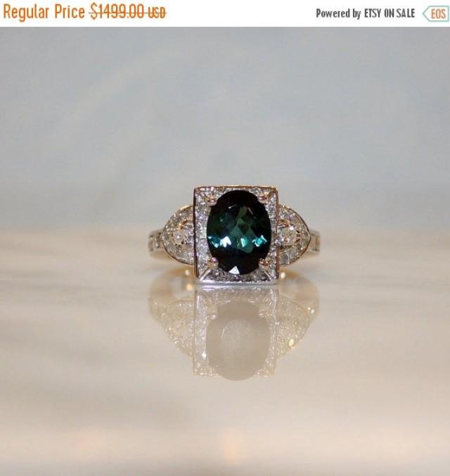 Tourmaline Ring, Chrome Tourmaline Ring, Diamond Ring, Engagement Ring, Free Shipping/Appraisal Included
