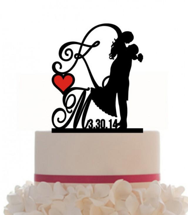 wedding photo - Custom Wedding Cake Topper Personalized Silhouette With Wedding Date - Initial - Keepsake - Couple Silhouette - Groom and Bride - Topper