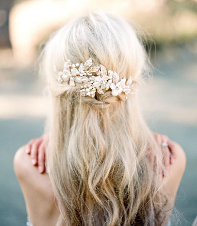 wedding photo - Bridal Headpiece, EMMA ANNE Bridal Pearl Hair Comb,Freshwater Pearl Hairpin, Swarovski Comb, Gold Bridal Pearl Headpiece, Bridal Hairclip