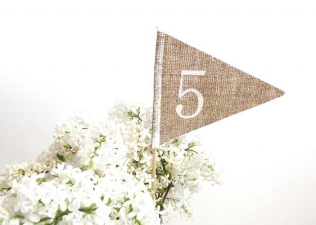 wedding photo - Wedding Table numbers, rustic table numbers, burlap table numbers , table number flag rustic table decor personalized wedding centerpiece