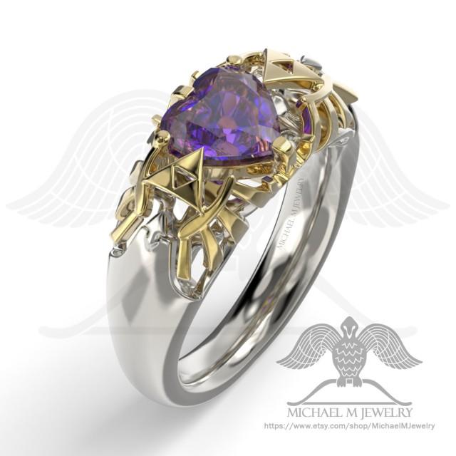 wedding photo - Legend Hyrule Crest HEART PURPLE .925 or 14k rose gold or 14k white and yellow gold, custommade, handmade ***Made to Order