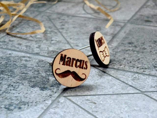 wedding photo - Personalized Wooden Cufflinks Cuff links Groomsmen gift Groom gift Wedding cufflinks Wedding Gifts for men Valentines gifts for him