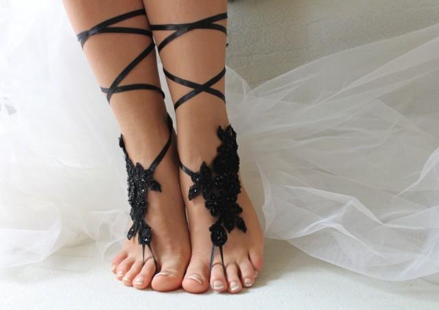 wedding photo - https://www.etsy.com/listing/289929521/beaded-black-lace-wedding-sandals-free?ref=shop_home_listings