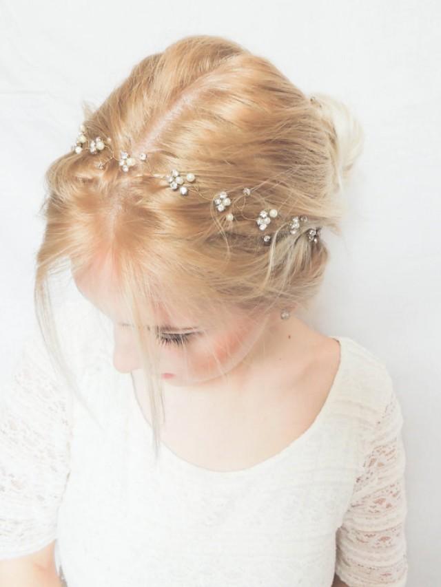 wedding photo - Bridal hair vine, Pearl rhinestone headband, Bridal Halo, Bride Head Wrap, Pearl Hair Vine, Bridal Hair Accessories