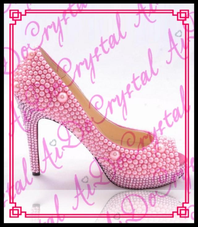 wedding photo - Aidocrystal Lovely pink pearls sexy peep toe high heels ladies wedding shoes from Reliable pearl bridal shoes suppliers on Aido Crystal