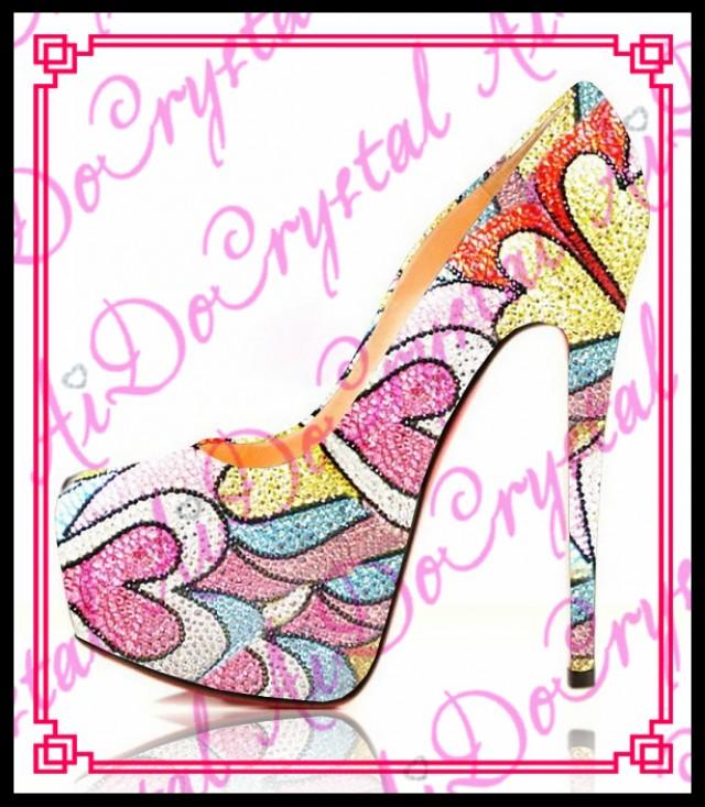 wedding photo - heart shape pattern cover Slip On hot fashion high platform high heels 16cm lady super heel