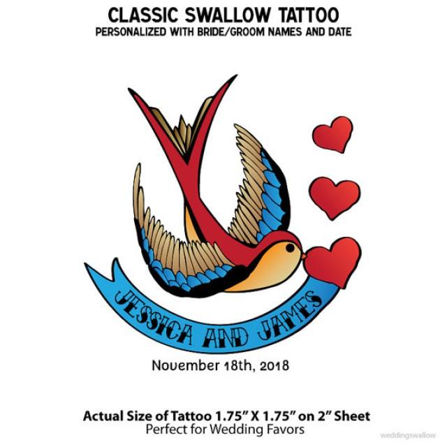 wedding photo - Classic Swallow Bird Wedding Tattoo - Personalize for Wedding Favors