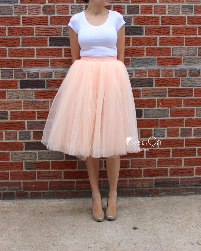 wedding photo - Claire Soft Blush Peach Tulle Skirt - Length 26"