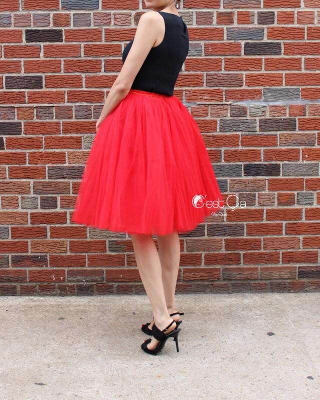 wedding photo - Clarisa Red Tulle Skirt - Regular Midi