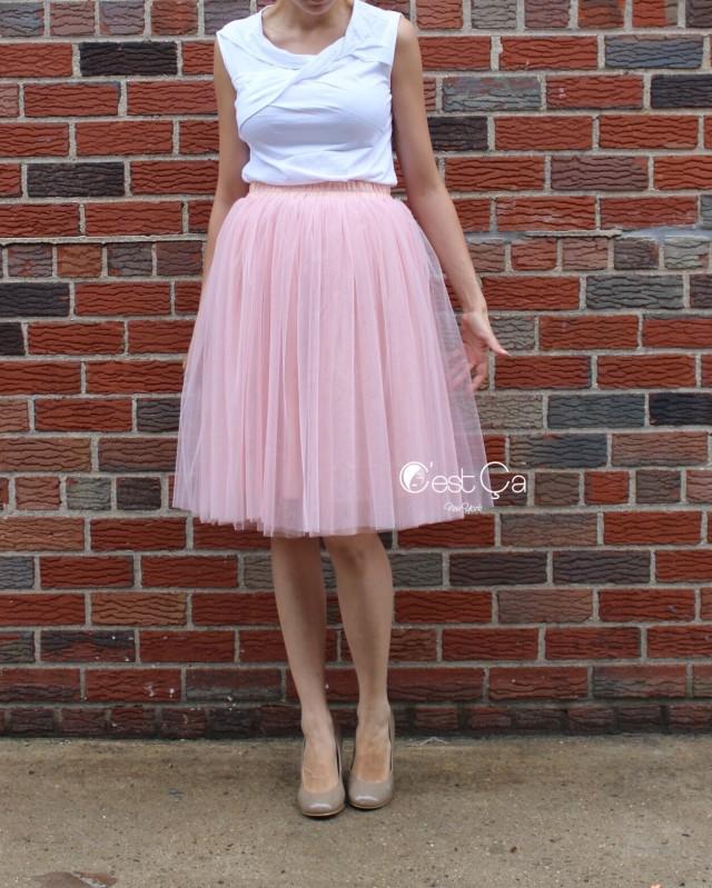 wedding photo - Corinne Gray Pink Tulle Skirt - Below Knee Midi