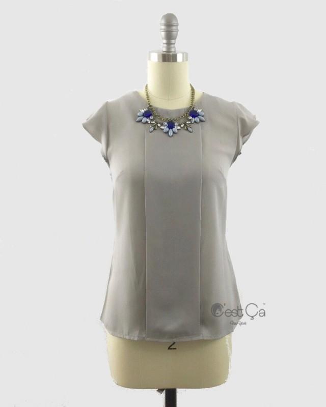 wedding photo - Rimma Dove Gray Loose Fit Top with Frilled Sleeves - C'est Ça New York