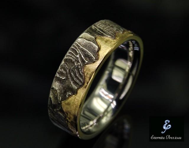 7mm Unique Mens Wedding Band , Rustic Wedding Ring, Men39;s 