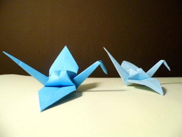 wedding photo - 2 blue tone Origami Paper Wedding Crane, Wedding Crane, Origami Crane, Blue Crane, Wedding Decoration Crane, Origami wedding, Set of 100