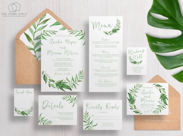 Printable Wedding Invitation Suite Leafy / Greenery / Garden /Wreath / Green / Leaves / Custom / Download / Invitation Set / Amelia Suite