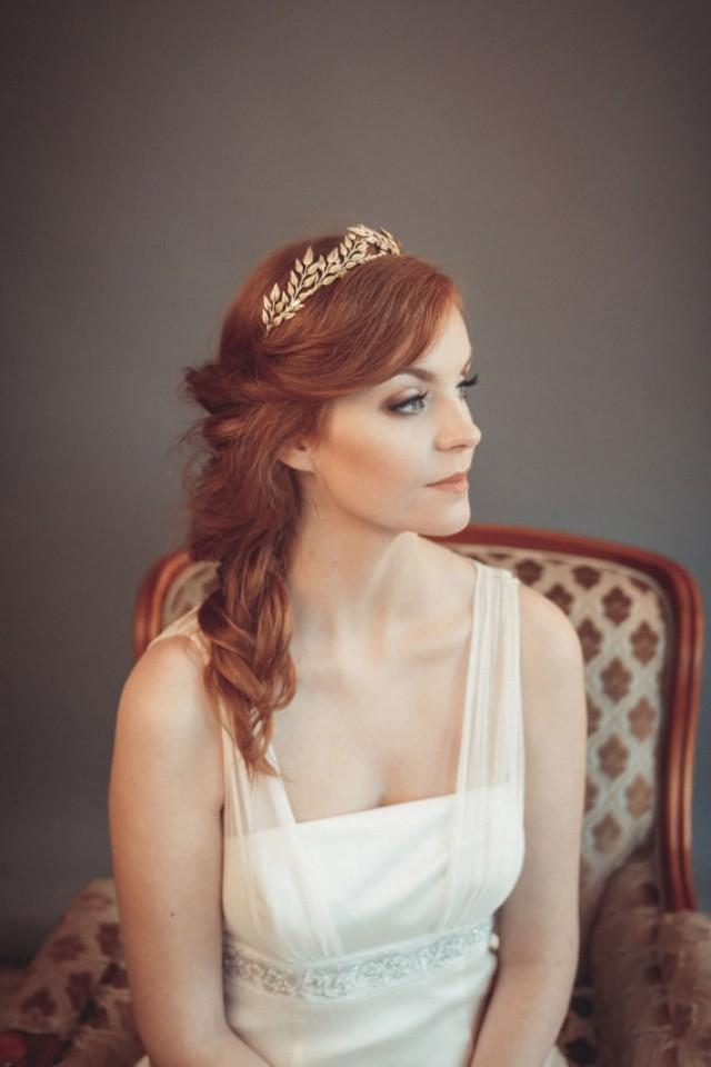 wedding photo - Gold leaf headband - Greek goddess headband - Grecian tiara - Wedding headband - Bohemian head piece
