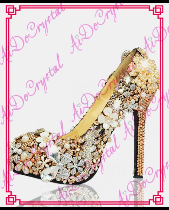 Aidocrystal diamond flower wedding shoes champagne rhinestone high heels crystal platform shoes women pumps large size 42 43 from Reliable shoes pumps heels suppliers on Aido Crystal