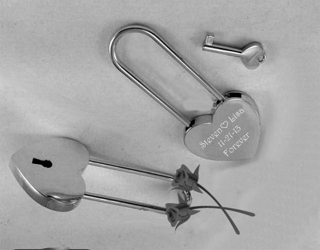 Engraved  Silver Heart Love Padlock With Key