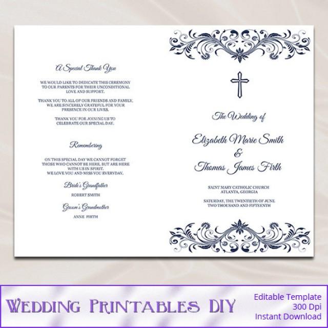 Catholic Wedding Program Template, Diy Navy Blue Cross ...