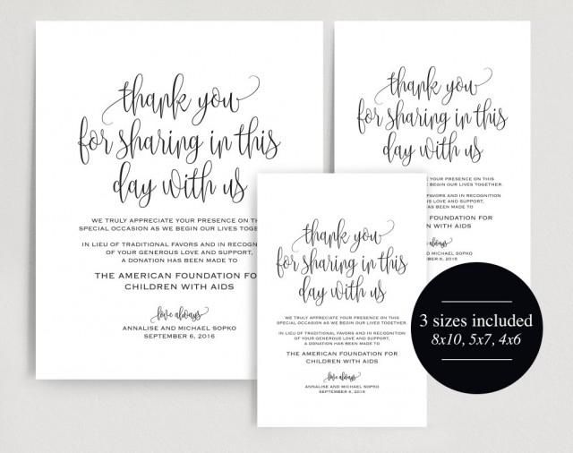 In lieu of wedding favors Sign, Wedding Donation Sign, Charity Printable, Thank you donation printable, PDF Instant Download 
