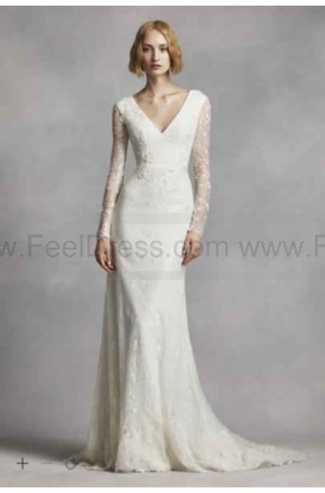 wedding photo - NEW! White by Vera Wang Long Sleeve Lace Wedding Dress VW351270