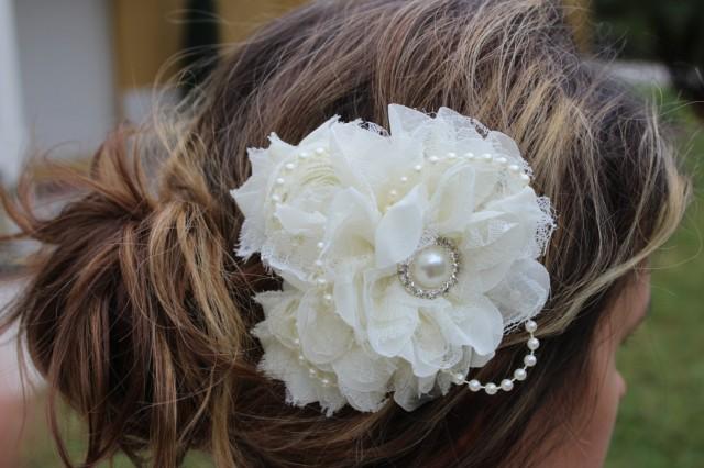 Ivory Bridal Fascinator Cream Flower Girl Hair Clip Ivory Hair Bow