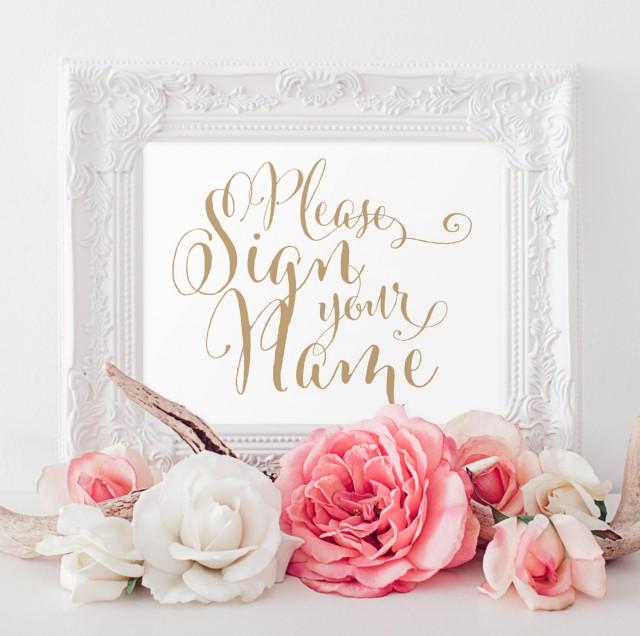 Please Sign Your Name Sign - 8 x 10 sign - DIY Printable sign in &quot;Bella&quot; antique gold - PDF and JPG files - Instant Download