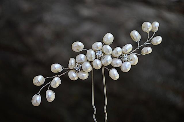 Pearl Bridal Pins, Pearl Headpiece, Wedding Hair Pins, Hair Vine, Floral Hairpiece, Bridal Head Piece, Pearl Wedding Headdress