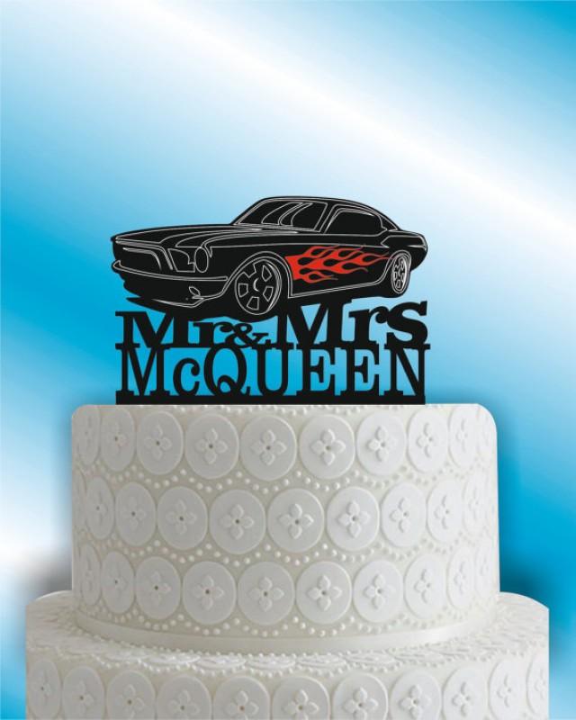 wedding photo - Hot rod cake topper, Race cake topper, Car cake topper, Mustang Cake topper Mr and Mrs Wedding Cake Topper, unique weddimg cake topper,
