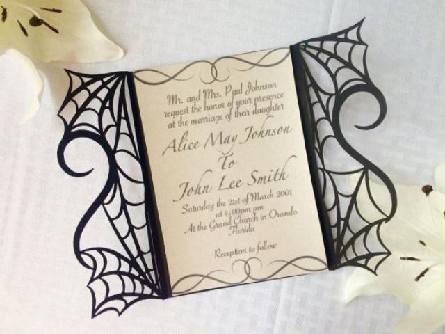 wedding photo - Gothic Spider Web Halloween Wedding Invitation Gatefold DIY Kit Spooky Love Heart Party