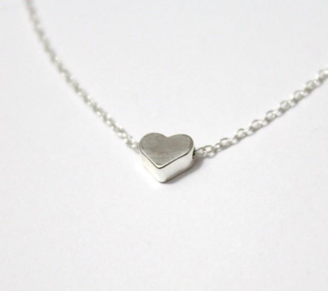 wedding photo - Tiny Silver Heart Necklace, Little Heart, Sterling Silver Chain, Minimalist Jewelry, Silver Heart Necklace, Floating Heart Pendant