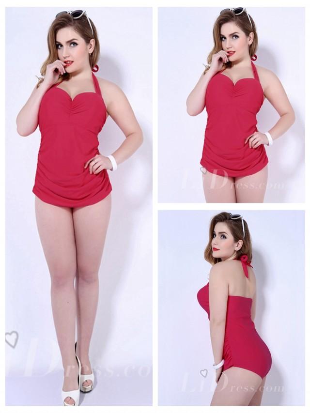 wedding photo - Dark Red Solid Color One-Piece Womens Swimsuit Lidyy1605202047