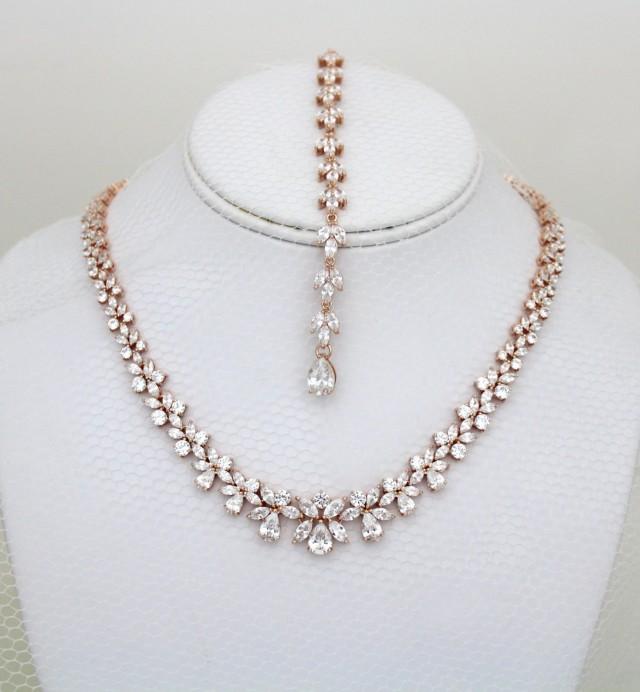 Rose Gold Backdrop necklace, Bridal Back drop necklace, Crystal Wedding necklace, Bridal jewelry, Rose gold necklace, Statement necklace