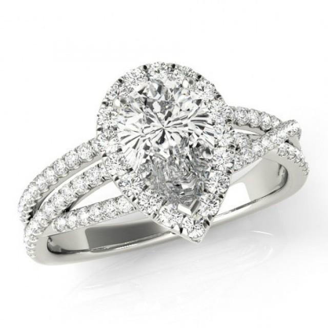 wedding photo - 2.40 Carat Pear-Cut Forever Brilliant Moissanite & Diamond Halo Ring - Moissanite Vs Diamond - Jewelry