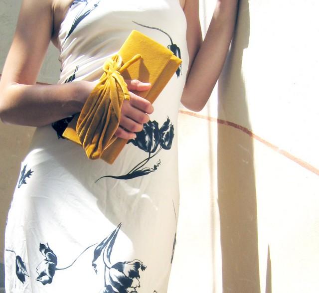 Retro Golden Bridal Purse,Saffron purse, Velvet plush clutch Love mini - Clutch Bag - Made to Order