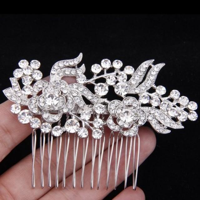 wedding photo - Bridal Jewelry Crystal Bridal Hair Comb Rose Flower