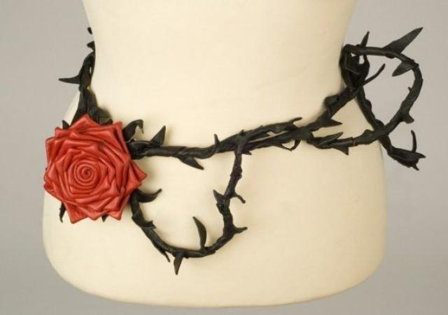 "Red Rose Leather Belt." This Versatile Belt Can Also Be Worn As A Necklace Or Harness. Check Out The Photos On The Listing For The Black Version For Examples.
