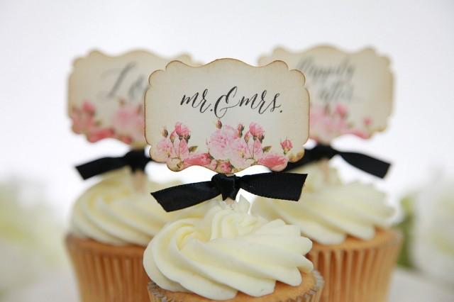 vintage floral wedding cupcake toppers mr mrs love happily ever after candy table wedding decor