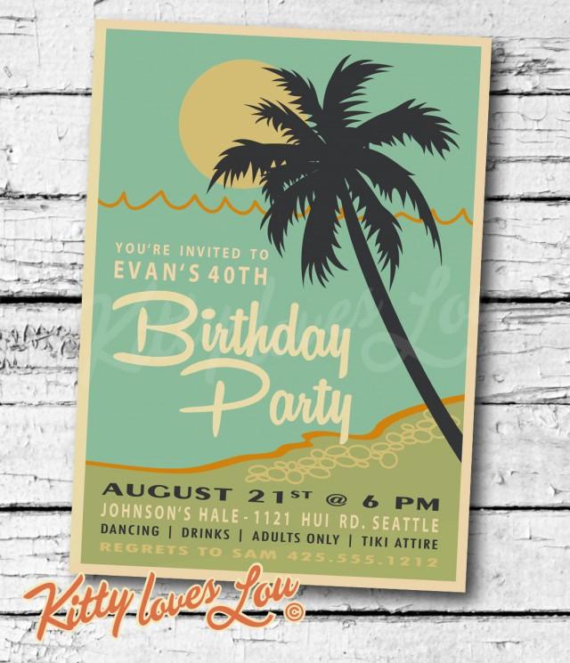 PRINTABLE Birthday INVITATION digital PDF Retro Hawaiian Luau Bridal Wedding Engagement Party Luau Bachelorette invite Beachy vintage