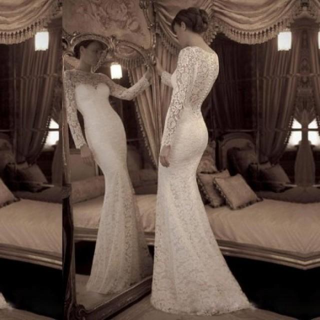 wedding photo - Elegant Vintage Sheath Lace Wedding Dress with Long Sleeves