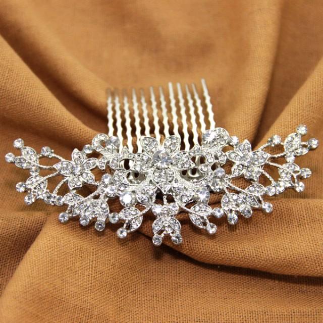 wedding photo - Crystal Bridal Hair Comb for Wedding Flora Handmade Designer Rhinestone Bridal Headpiece