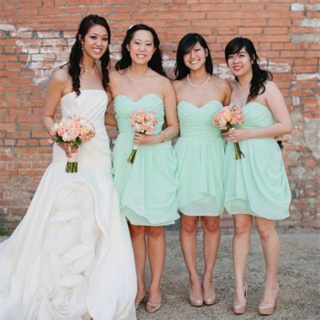 wedding photo - Hot Sale A-Line Sweetheart Knee Length Chiffon Mint Bridesmaid Dress With Ruched