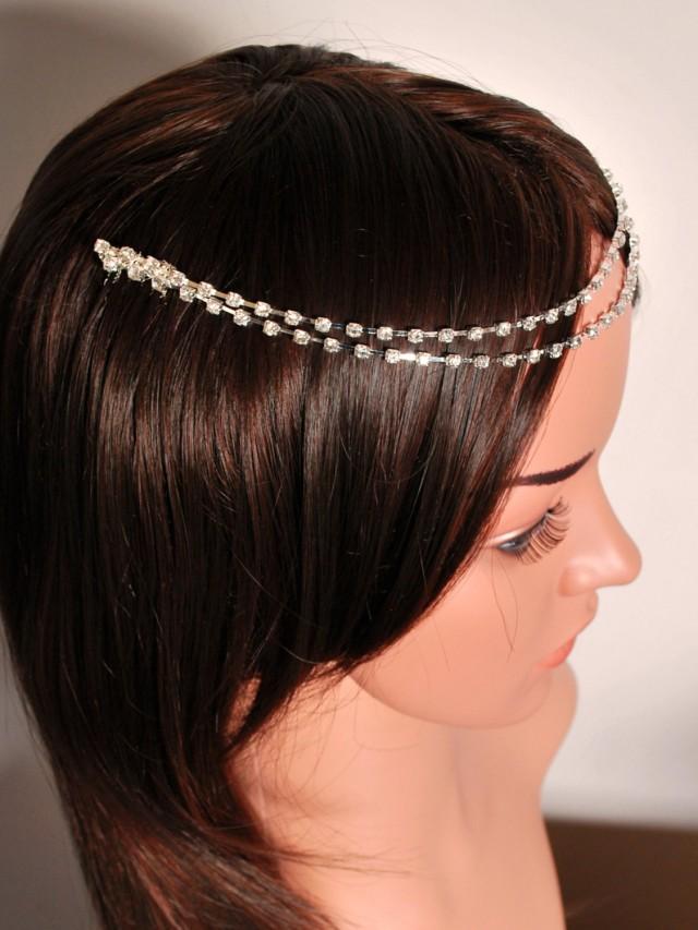 wedding photo - Head jewelry chain, Forehead hair jewellery, hair chain, diamante chain, wedding hair chain, head jewellery, drapes, forehead headpiece