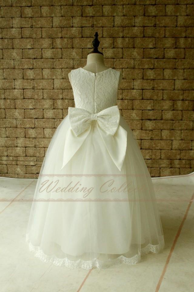 wedding photo - Ivory Lace Tulle Flower Girl Dress Floor Length , Baby Girl Flower girl Dress