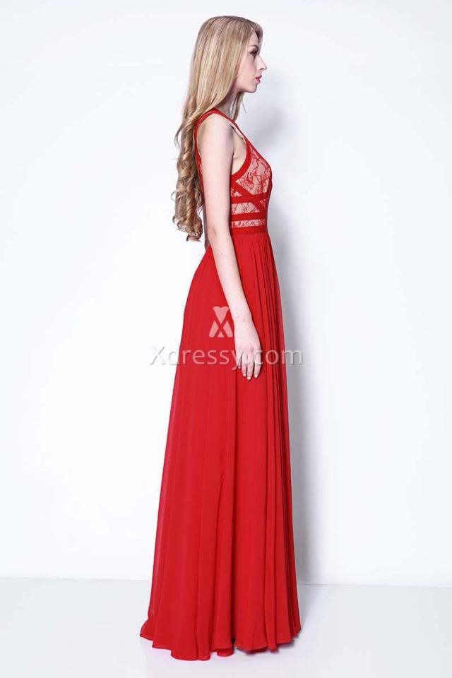 wedding photo - Taylor Swift Red Carpet Dress Sleeveless Red Lace and Chiffon Prom Dress