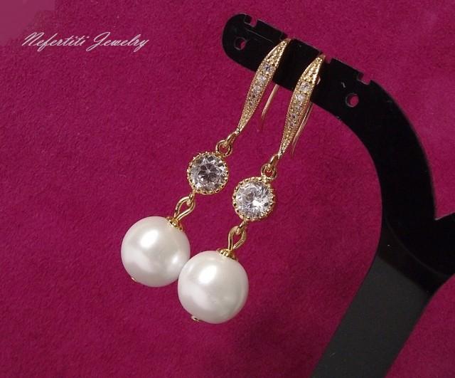 wedding photo - gold pearl drop bridal earrings, pearl wedding earrings, bridal jewelry