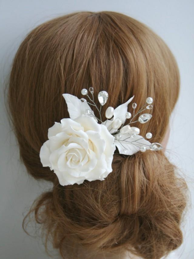 wedding photo - Ivory Wedding Hair comb Wedding flower comb Ivory rose Wedding Hair flower Bridal hair comb Bridal headpiece