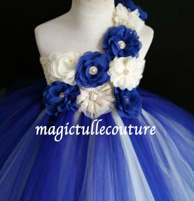 ivory and royal blue flower girl dress